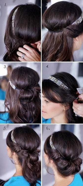 Penteado preso com headband simples para festa